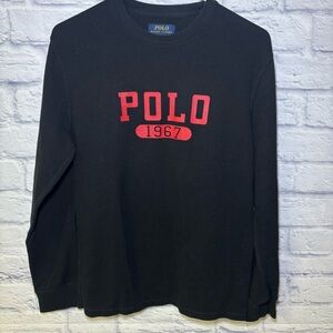 Polo Ralph Lauren Shirt Mens Medium Navy Waffle Knit Sleepwear Spell Out 1967